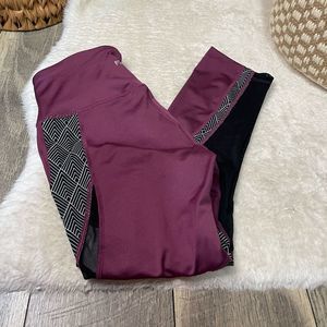 Maroon Patterned Fit2Run Mesh Workout Athletic Leggings